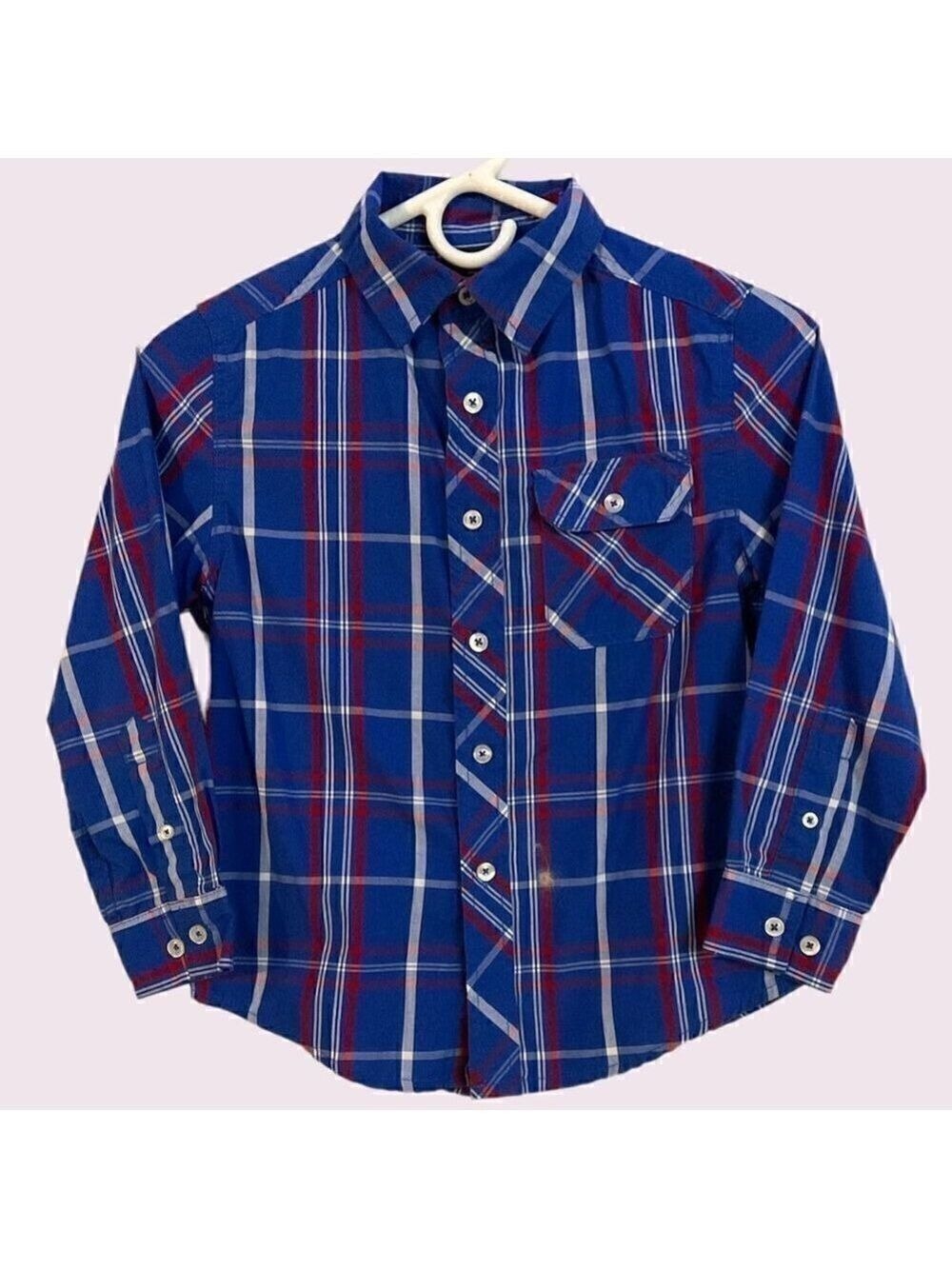 Faded Glory Boys Plaid Button Down Shirt Large
